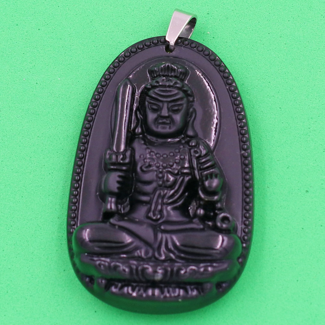 Mặt Dây Chuyền Phật Bất Động Minh Vương Đá Thạch Anh Đen Size Nhỏ 3.6cm & Size Lớn 5cm- Tặng Kèm Móc Inox - Phong Thủy 868 - May Mắn - Bình An