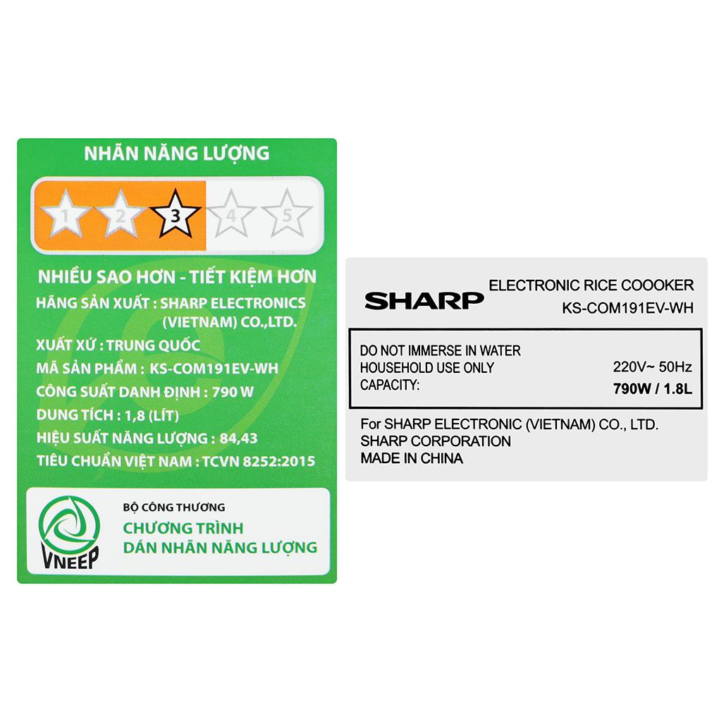 Nồi cơm điện tử Sharp 1.8 lít KS-COM191EV-WH - Hàng Chính Hãng