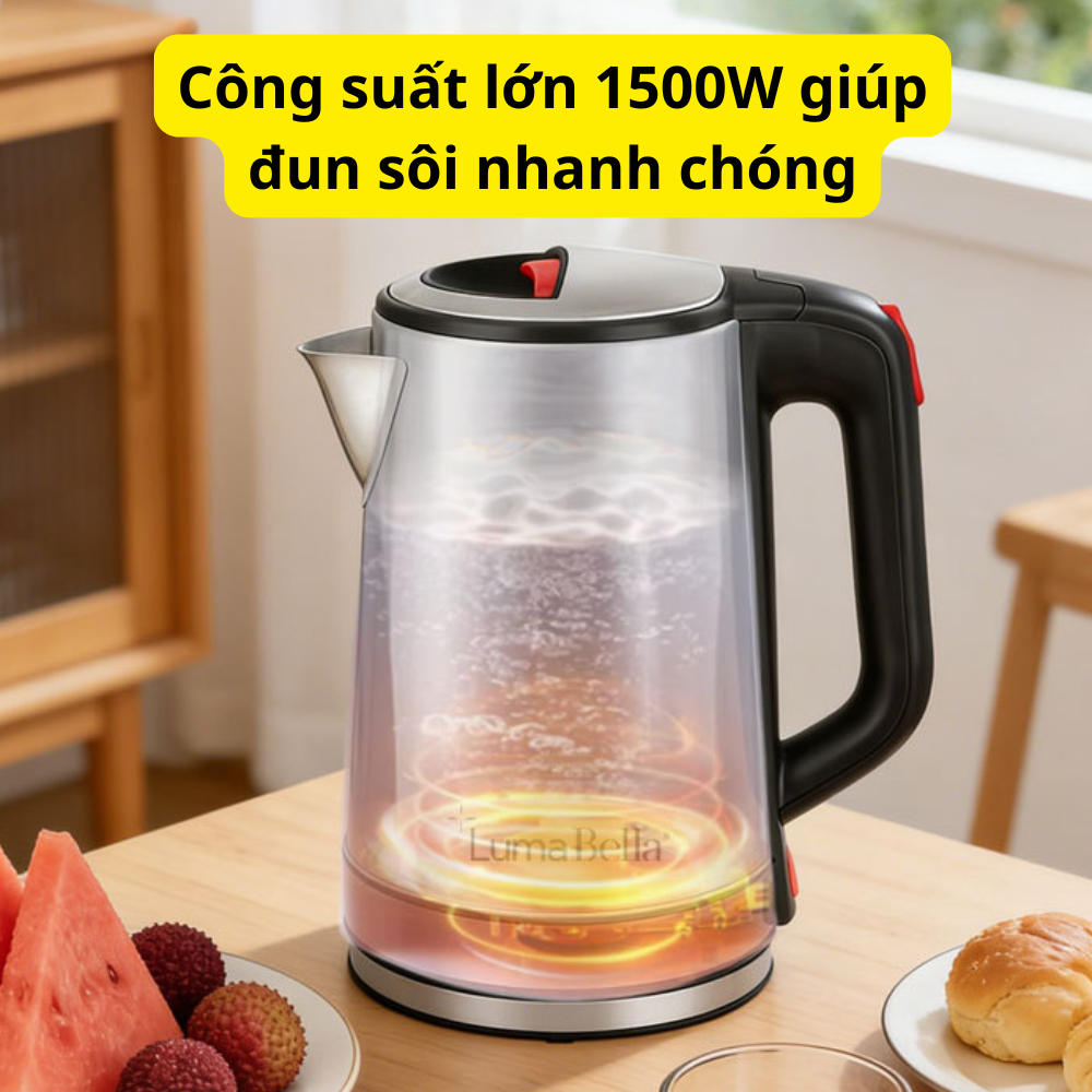 Ấm đun nước siêu tốc INOX304 Lumabella B-3013 dung tích lớn 2.3L, công suất cao 1500W, hâm nước pha sữa nhanh chóng, dễ sử dụng, vô cùng tiện lợi - DELIYA - HÀNG CHÍNH HÃNG