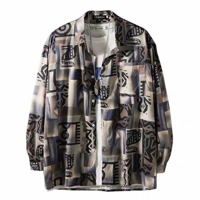 Áo Sơ Mi Dài Tay Dáng Rộng In Họa Tiết Cá Tính Dành Cho Nam / Size M-3Xl