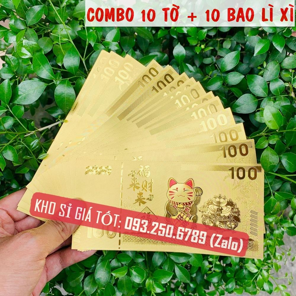 COMBO 10 Tiền Con Mèo Macao 100 Vàng Plastic 2023, kèm bao lì xì siêu kute - MẪU 1