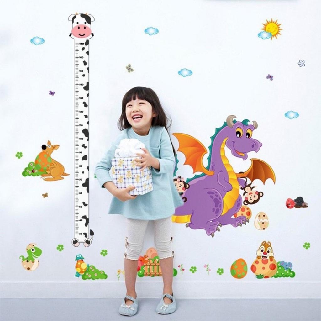 Thước đo chiều cao cho bé decal dán tường 3d hình con vật đáng yêu 1m7 Shop Bố Su