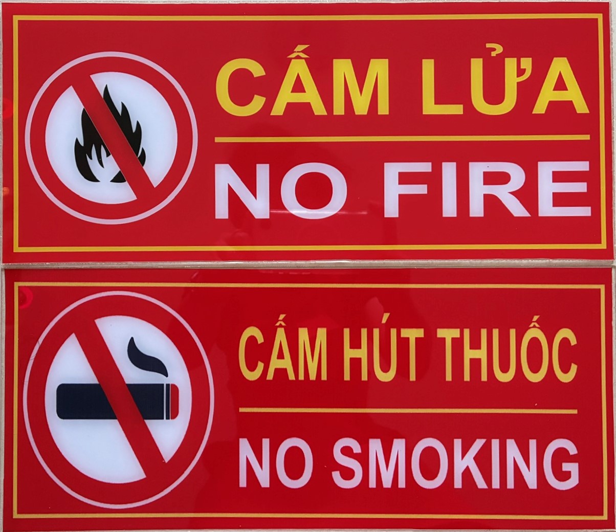 Bộ 2 Bảng hiệu CẤM LỬA - CẤM HÚT THUỐC - Chất liệu Mica