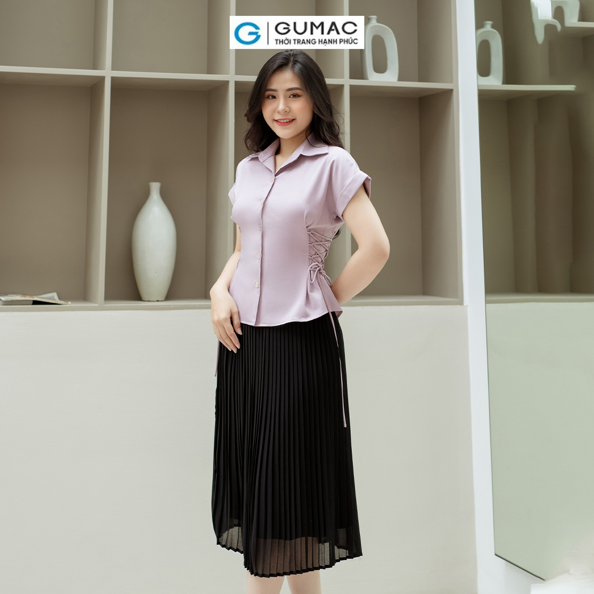 Áo kiểu thắt dây eo GUMAC AD08003