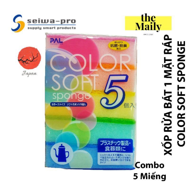 Miếng Rửa Chén Tạo Bọt 1 Mặt Ráp Color Soft Sponge 5 Miếng – Nội Địa Nhật Bản