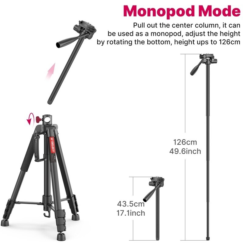 Ulanzi U-SELECT VT-01 - Chân Đế (Tripod) Cho Máy Ảnh, Máy Quay, Smartphone, Tải Trọng 3kg, Chiều Cao 1.8m - Hàng Chính Hãng