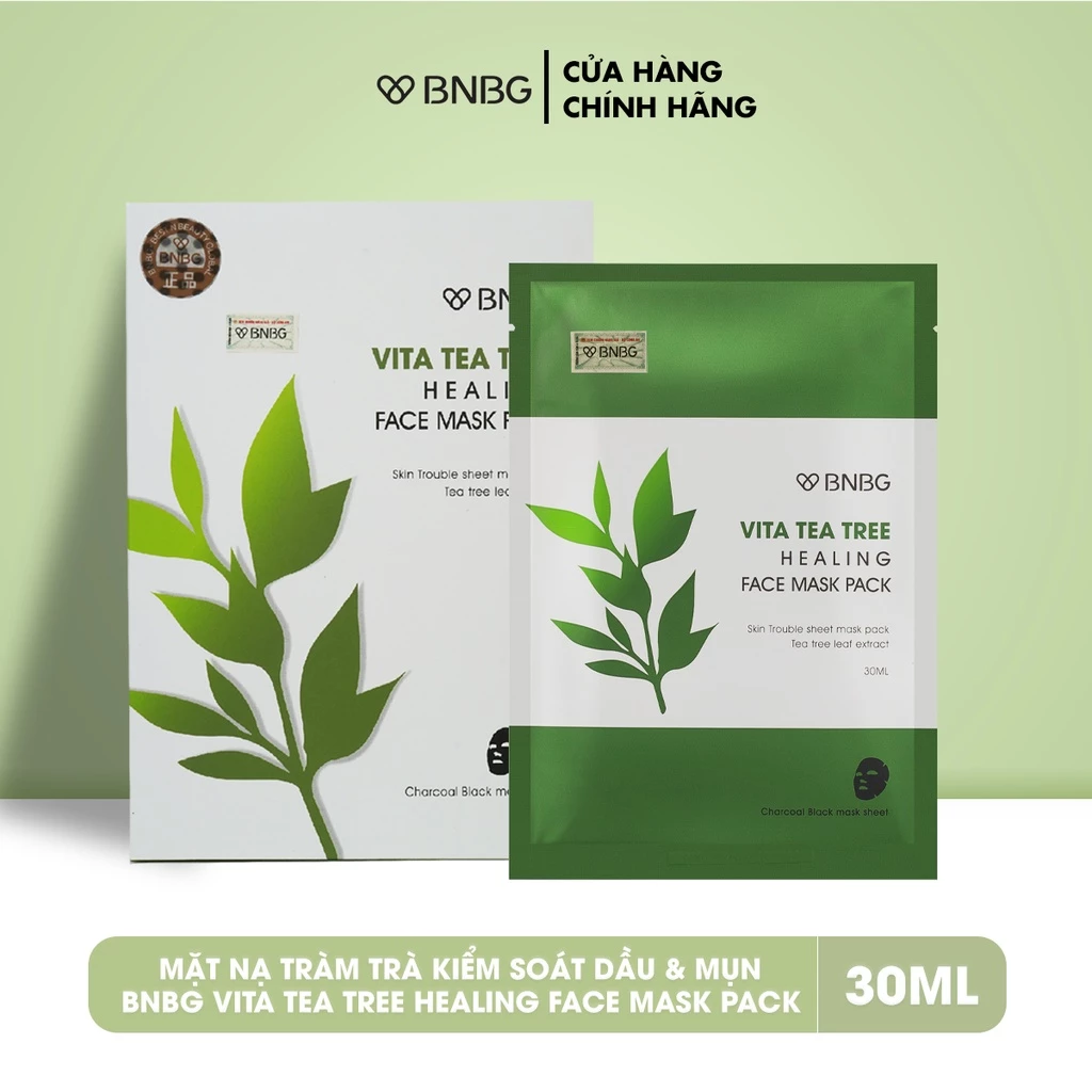 Combo 10 Mặt Nạ BNBG Tràm Trà Thải Độc Da, Giảm Mụn Vita Tea Tree Healing Face Mask Pack 30ml x10