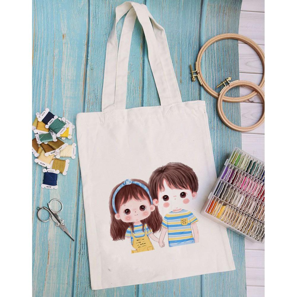 TÚI TOTE VẢI CANVAS CẶP ĐÔI ĐÁNG YÊU