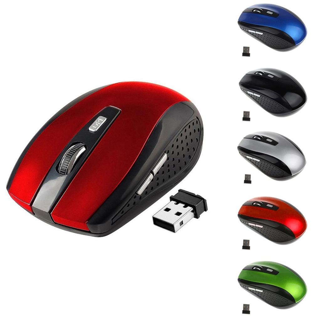 2.4GHz Wireless Optical Mouse USB 2.0 Receiver 6Button 1800dpi For PC Black