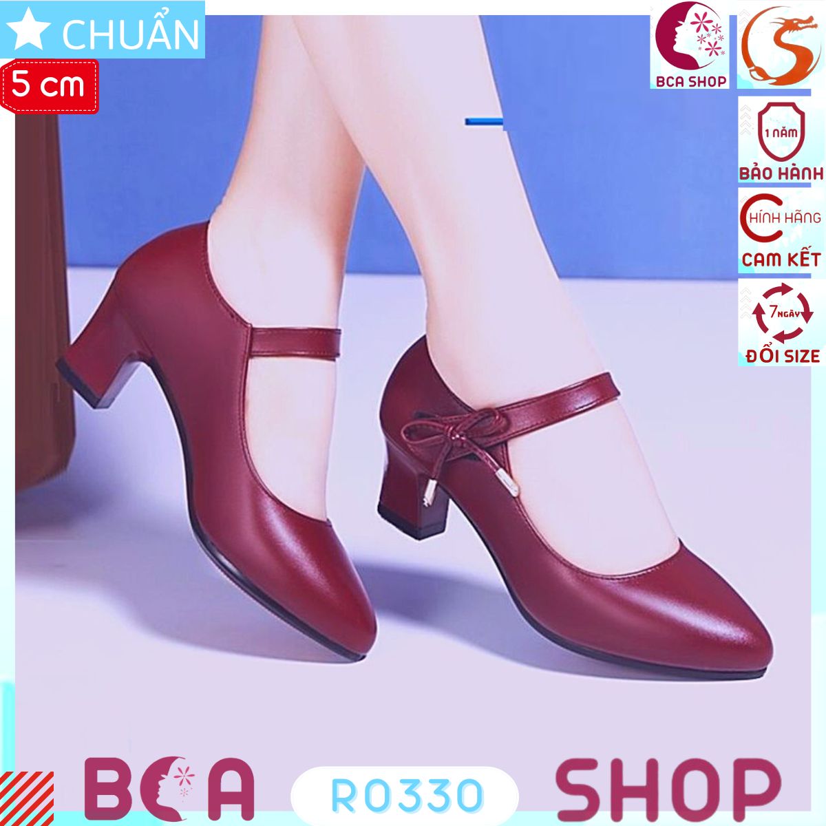 Giày cao gót nữ 5p RO330 ROSATA tại BCASHOP màu đỏ, mũi tròn, quai keo gai và có đính nơ nhã nhặn, thanh lịch