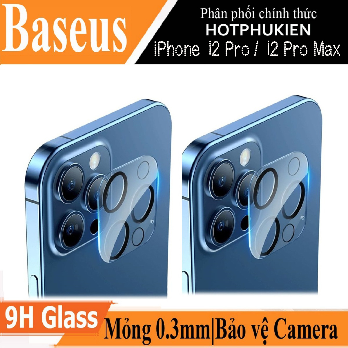 (Mua 1 tặng 1) Miếng dán kính cường lực Full bảo vệ Camera cho iPhone 12 Pro / 12 Pro Max hiệu Baseus Full-Frame Lens Film mang lại khả năng giữ nguyên chất lượng ảnh chụp (độ cứng 9H, mỏng 0.3mm, tặng kèm khung tự dán tại nhà) - Hàng nhập khẩu