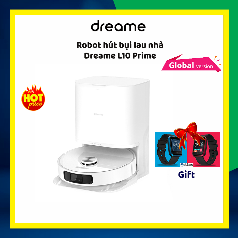 Robot Hút Bụi Lau Nhà XIAOMI DREAME L10 Prime Đổ Rác, Sấy Khô Tự Động, Khử Khuẩn Tia UV, Có Điều Khiển Giọng Nói, Tự Động Nâng Thảm, Công Nghệ Làm Sạch Tự Bơm Nước, Lực Hút 4000 Pa,  Pin 5200 mAh - Hàng Chính Hãng