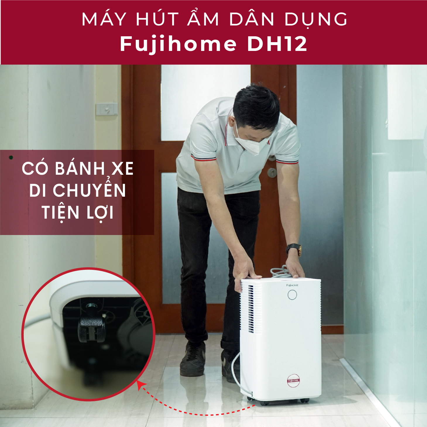 Máy hút ẩm lọc không khí 40M2 Fujihome DH12 12 Lít/ngày, màn LCD thông minh hiển thị % độ ẩm, Ionizer lọc sạch không khí- Hàng chính hãng