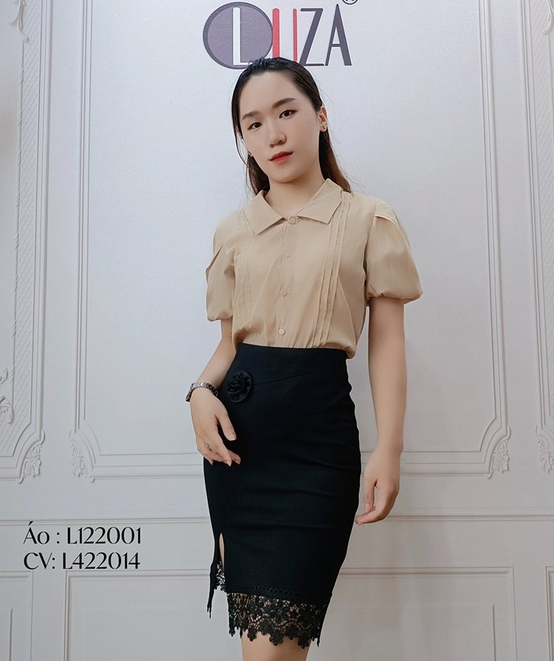 Áo sơ mi lụa nâu cổ bẻ