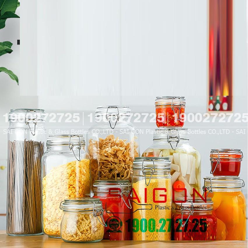 Hũ Thủy Tinh Gia Vị - Hũ Nắp Gài Gọng Thép Đa Dung Tích và Hình Dáng