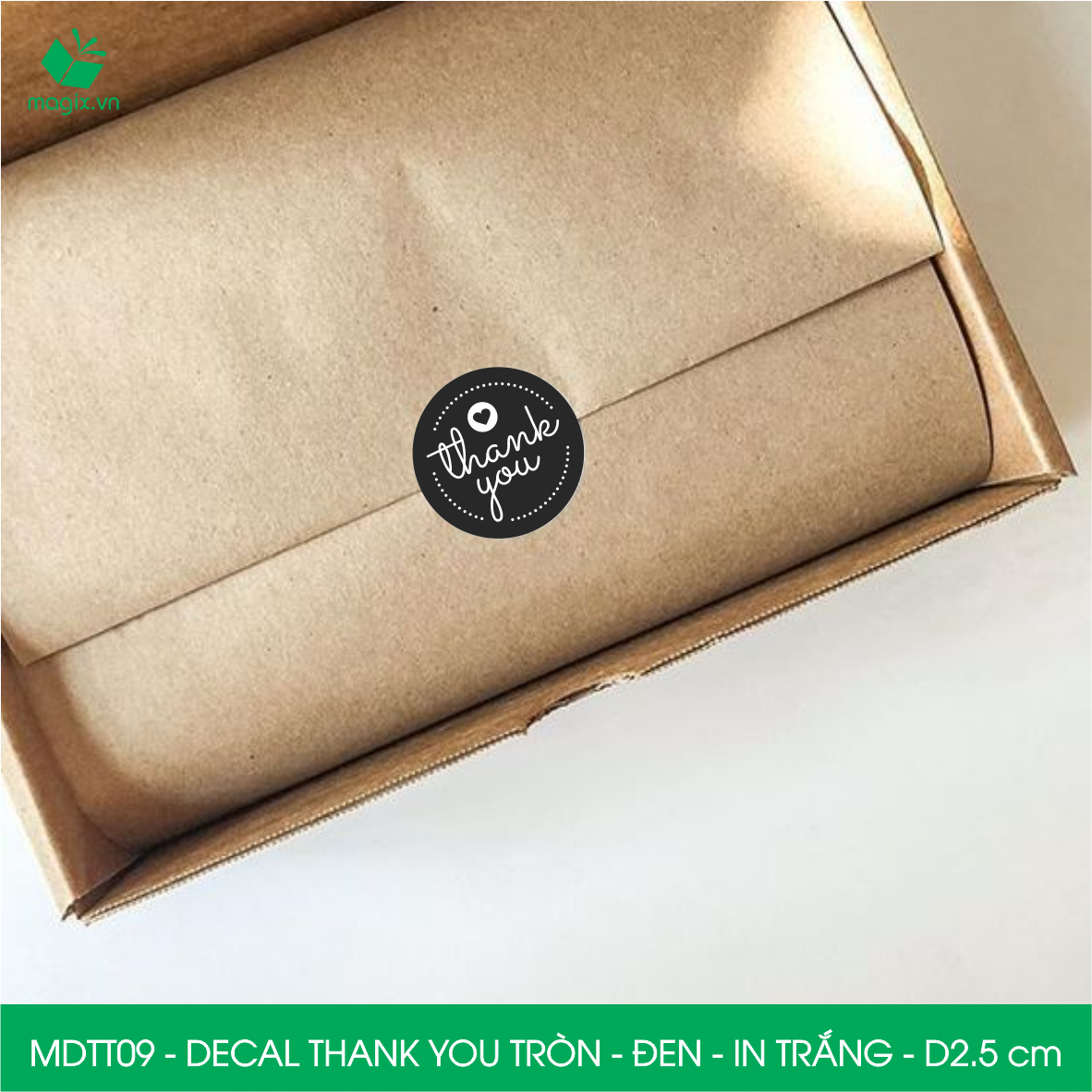 MDTT09 - D2.5cm - 1000 Sticker Thank you, decal Thank you tròn dán hộp carton, tem cám ơn, nhãn dán cảm ơn trang trí gói hàng