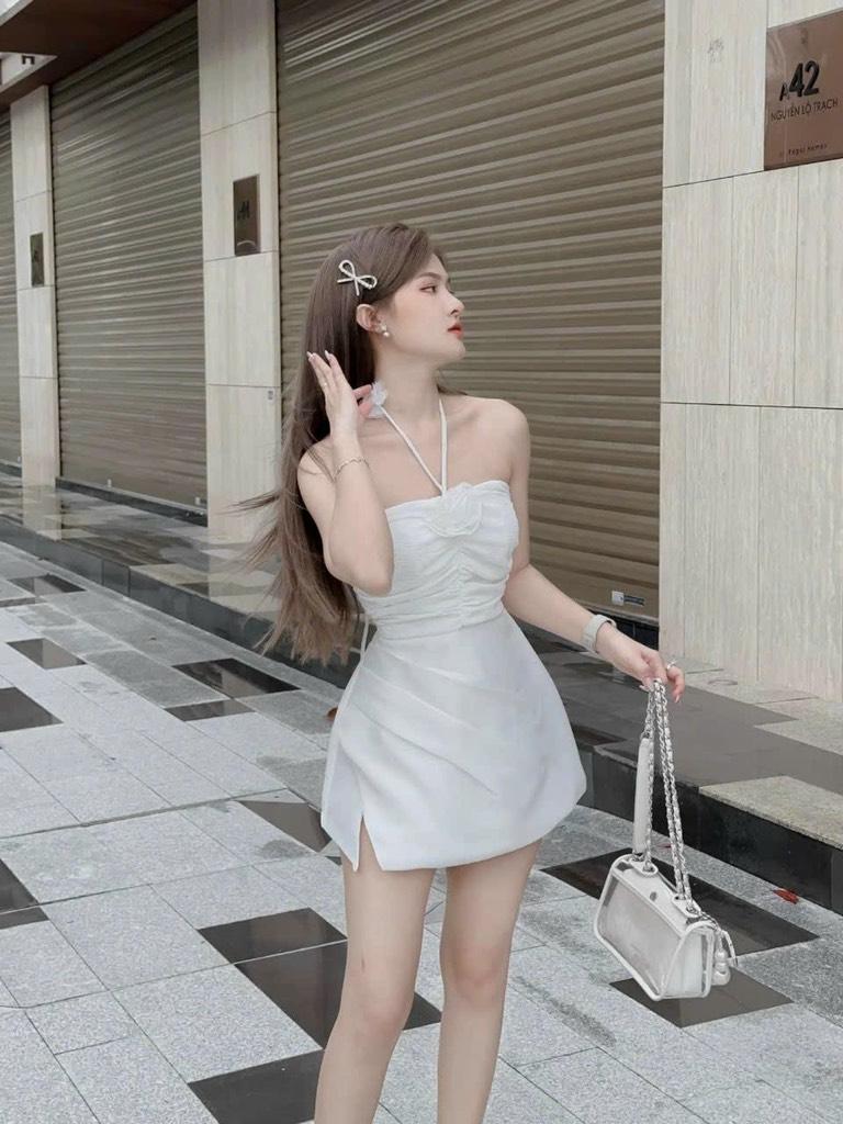 Đầm xoè tapta phối xốp cúp ngực kèm tag hoa
