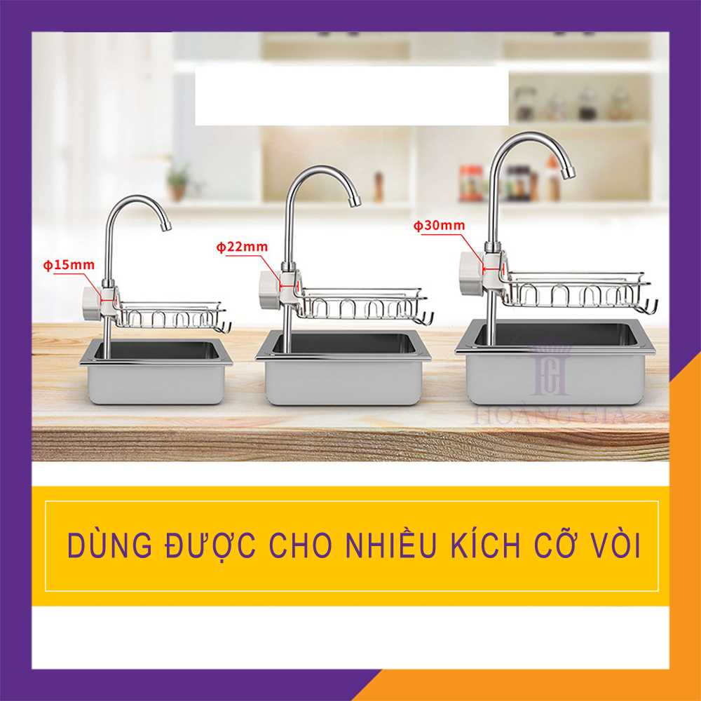 Giá treo inox chậu rửa bát Hoàng Gia Kệ inox treo vòi nước chậu rửa bát, đựng giẻ rửa chén bát