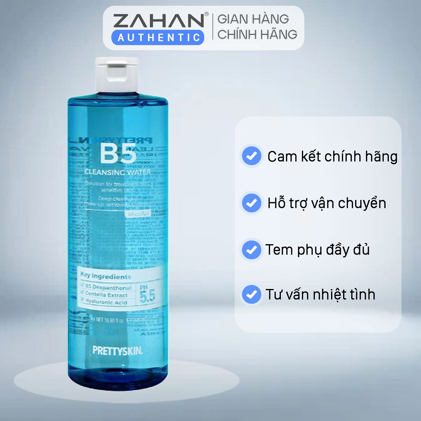 Combo Hydra B5 gồm Serum B5, kem chống nắng B5, Kem dưỡng B5, nước tẩy trang B5, mặt nạ B5 Prettyskin