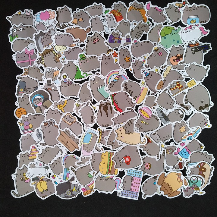 Set 60 sticker mèo Pusheen có ép lụa