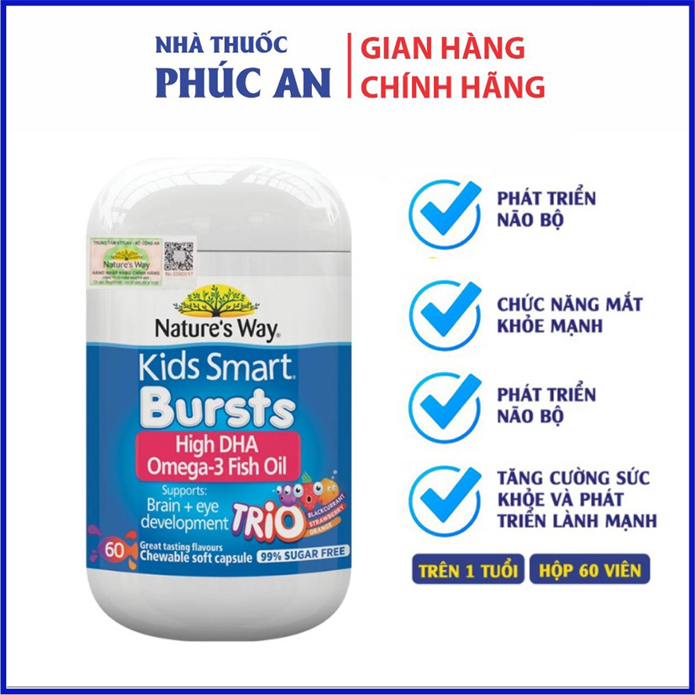 Viên nhai dầu cá Nature's Way High DHA Omega-3 Fish Oil Trio 60 viên bổ sung DHA phát triển trí tuệ cho bé