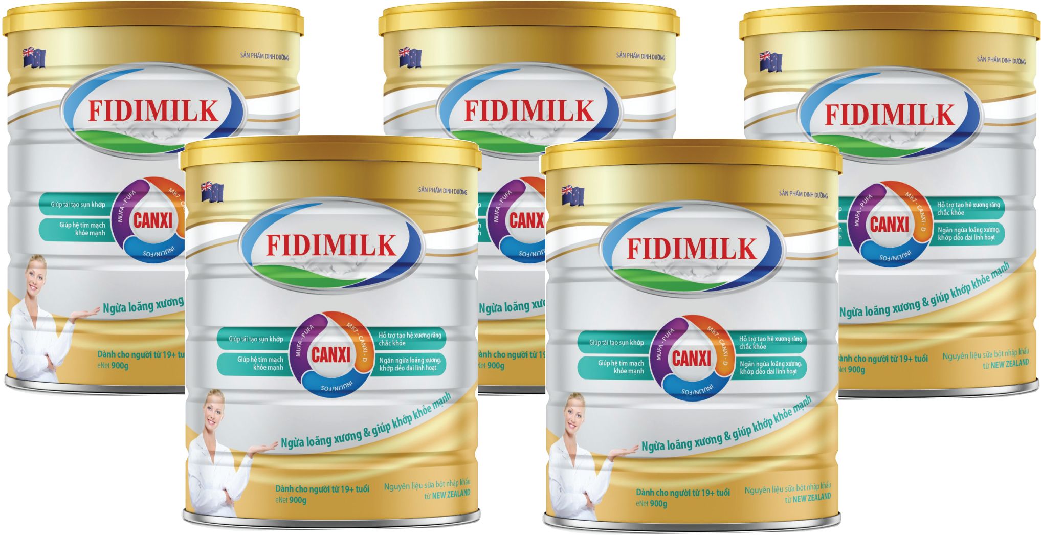 Combo 5 lon Sữa bột FIDIMILK CANXI lon 900g - Sản phẩm ngăn ngừa loãng xương.