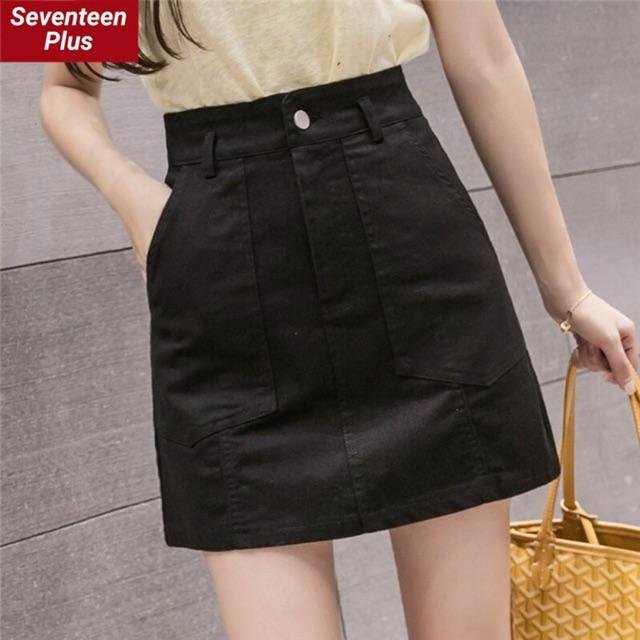 Chân váy ngắn phối túi chữ a nhiều size 2 màu đen trắng cho nữ thời trang