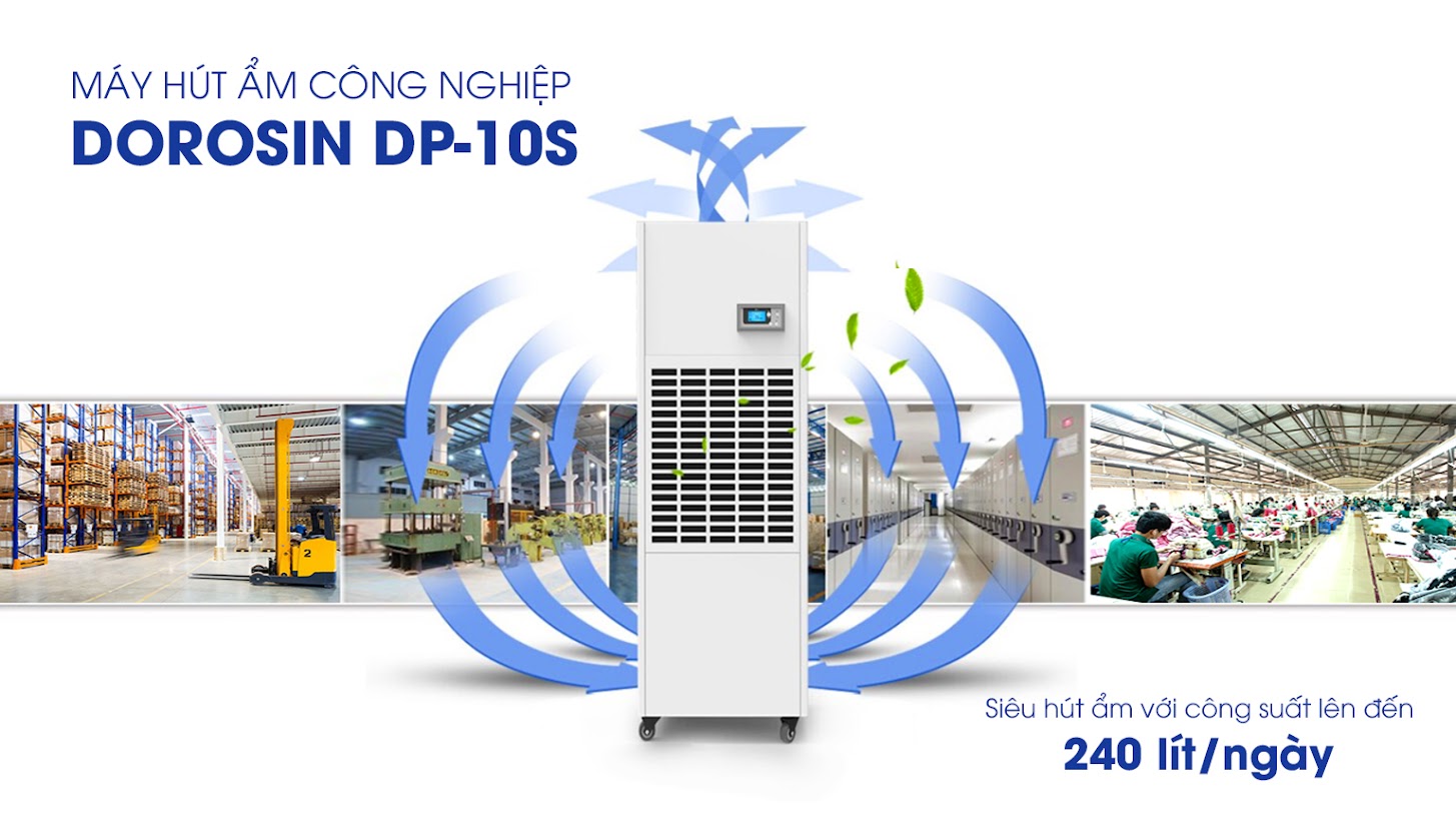 Máy hút ẩm công nghiệp Dorosin DP-10S công suất 240 lít/ngày - HÀNG NHẬP KHẨU CHÍNH HÃNG