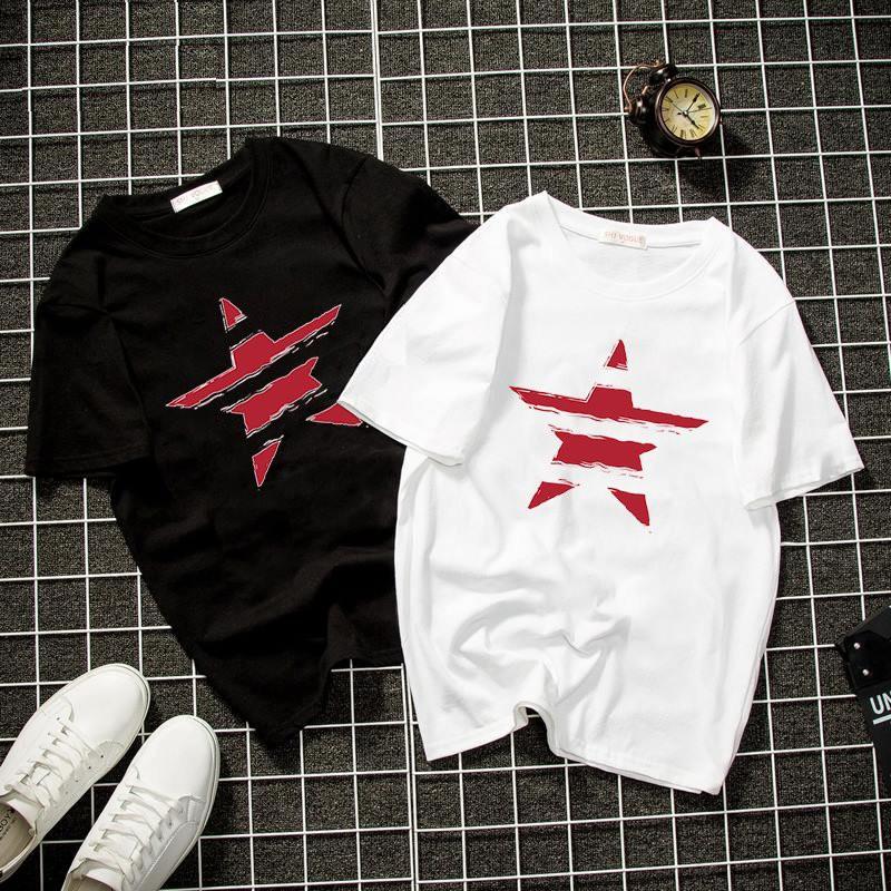 Áo thun unisex form rộng ngôi sao đỏ vải dày mịn 2019T2176