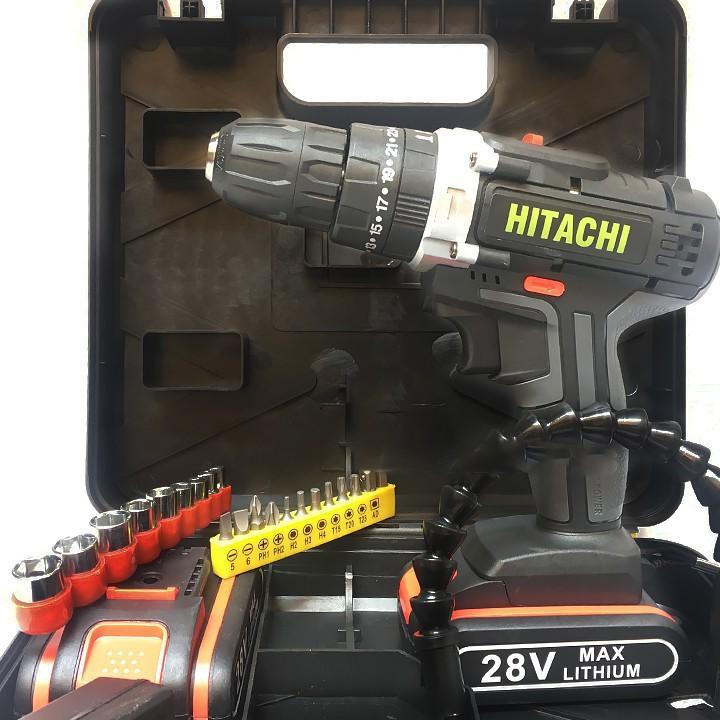 Máy Khoan Pin HITACHI 28V Có Búa, Khoan cầm tay bắt vít Tặng Mũi Khoan