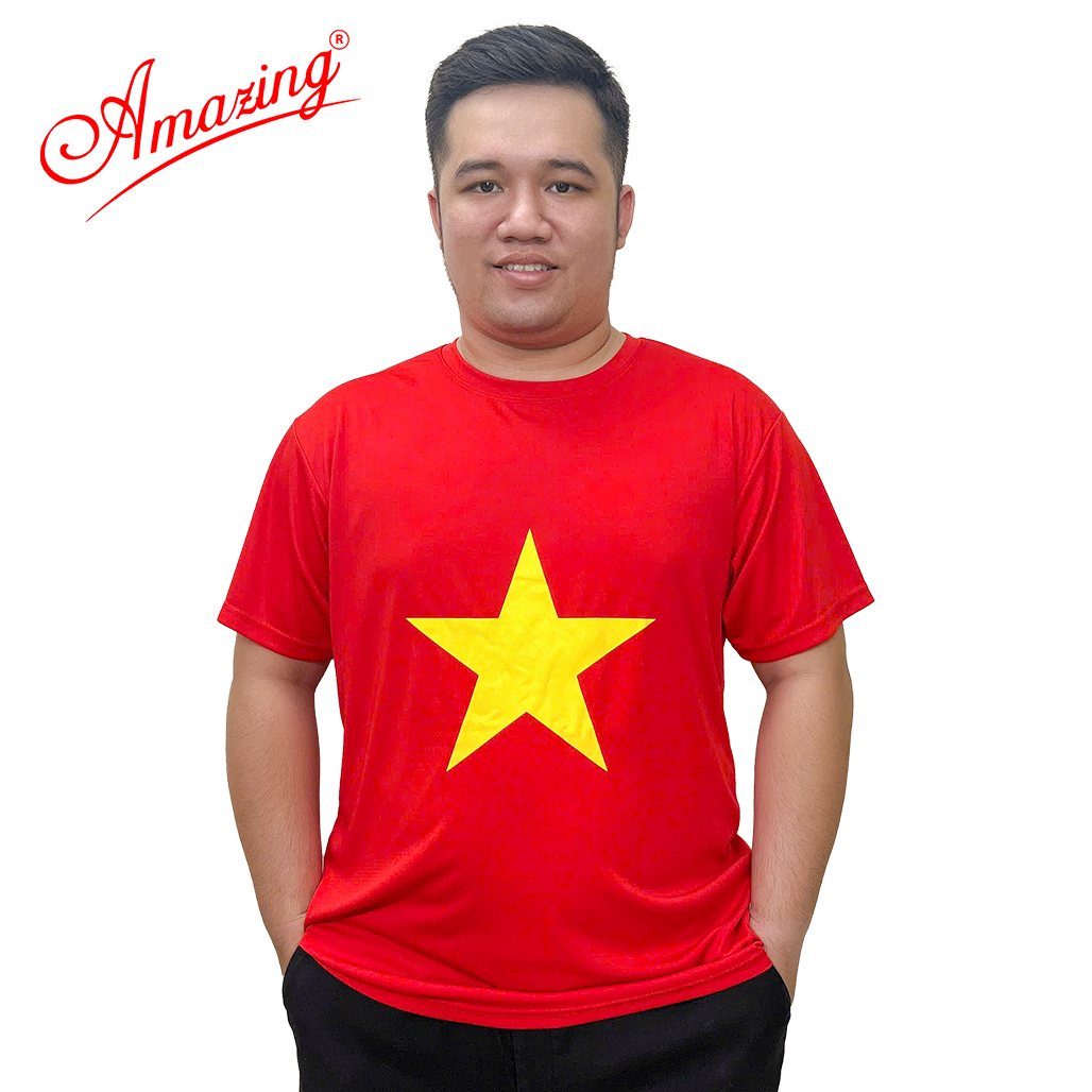Áo cờ đỏ sao vàng, áo thun cổ tròn nền đỏ in sao vàng, unisex, size từ 10 đến 100kg, Amazing