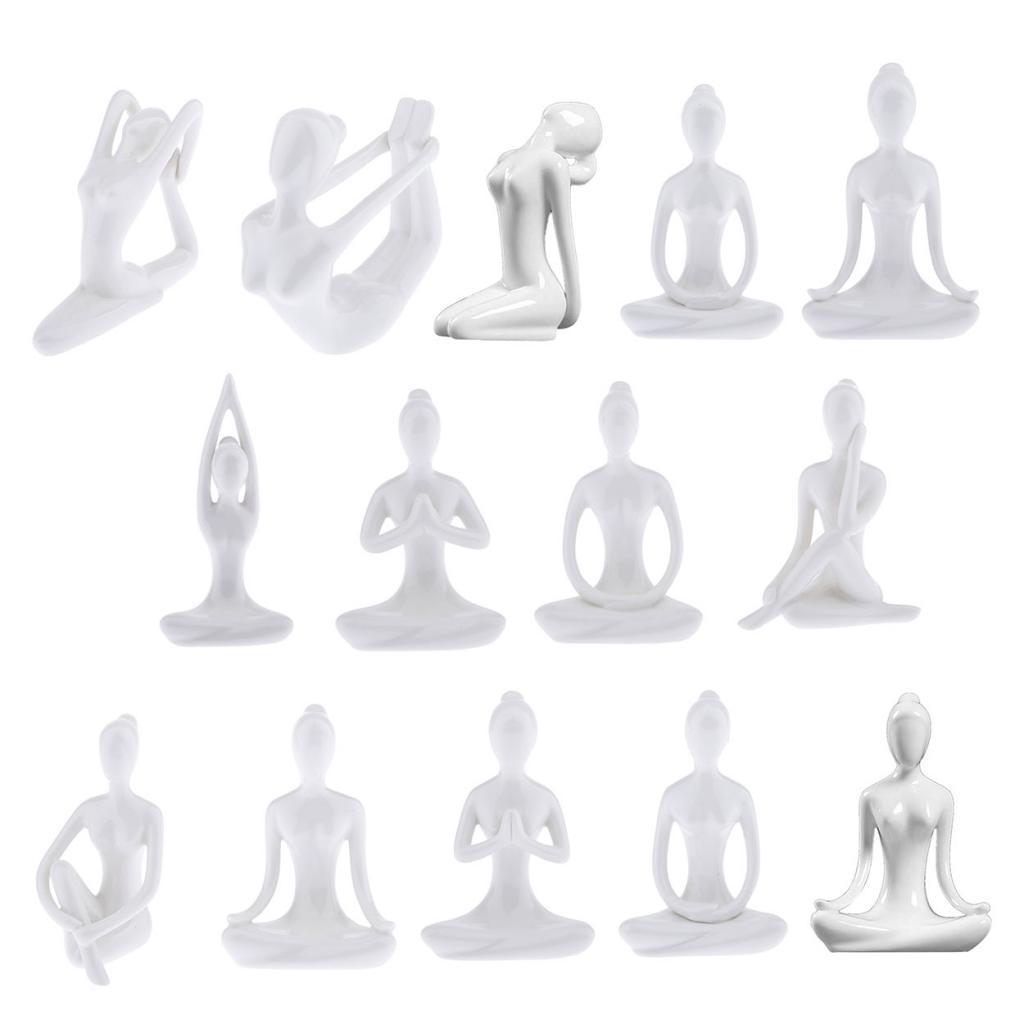 2X Ceramic Yoga Figure Ornament Statue Sculpture Zen Garden Desk Decor Style-01