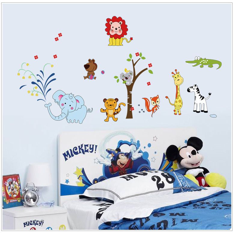 Decal dán tường động vật hoạt hình trang trí phòng cho bé yêu dễ thương, ngộ nghĩnh DB055