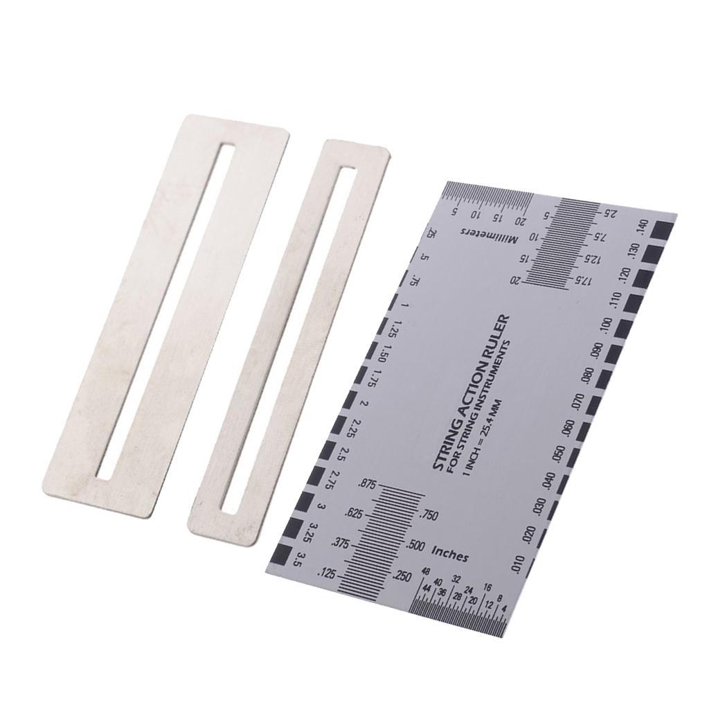 Stainless Steel String Action Ruler with 2pcs Fingerboard Protector Guard