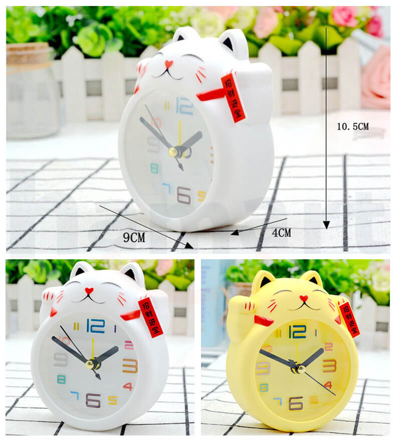 Đồng Hồ Báo Thức Để Bàn Đồng Hồ Báo Thức Mini Mèo Thần Tài Cute TẶNG Pin 2A - ĐH Mèo Trắng + Pin