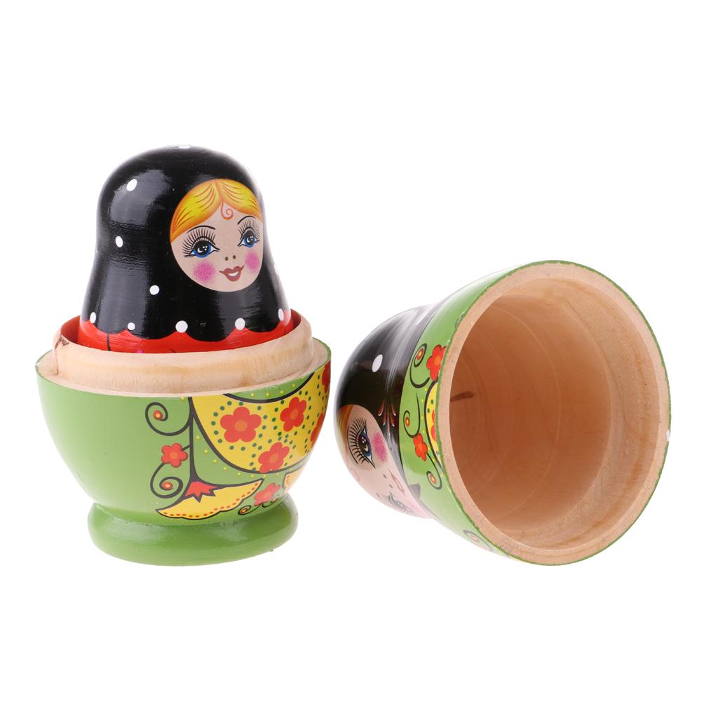 5PCS Painted Girl Wooden Russian Nesting Dolls Babushka Matryoshka Toy Craft