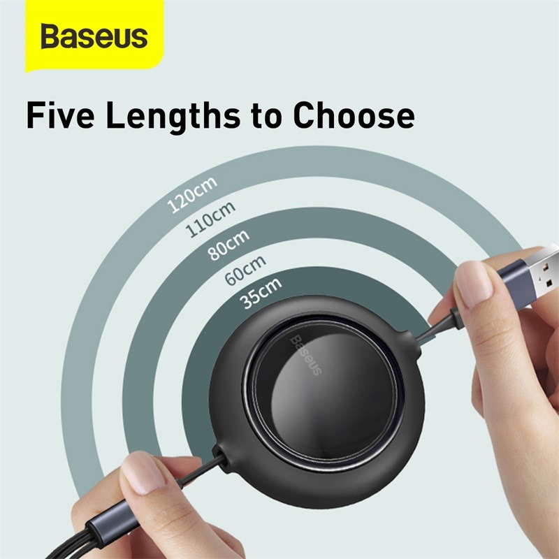 Cáp sạc dây rút 3 đầu Baseus Bright Mirror 3 in 1 (Type C/ Micro USB/ Lightning, 3.5A/ 1.2m, Retractable Fast Charge & Data Cable) - Hàng chính hãng