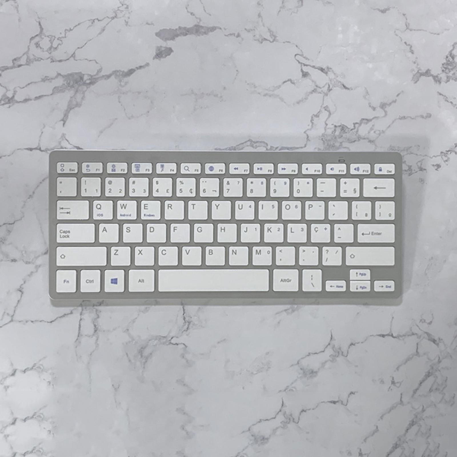 Silver Slim Portuguese 78 Keys Wireless Bluetooth Keyboard Universal Compact
