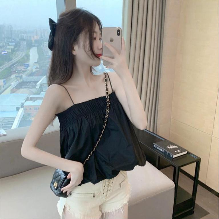 Áo Croptop 2 Dây hàn Quốc Chun Ngực 2 Màu Siêu Xinh