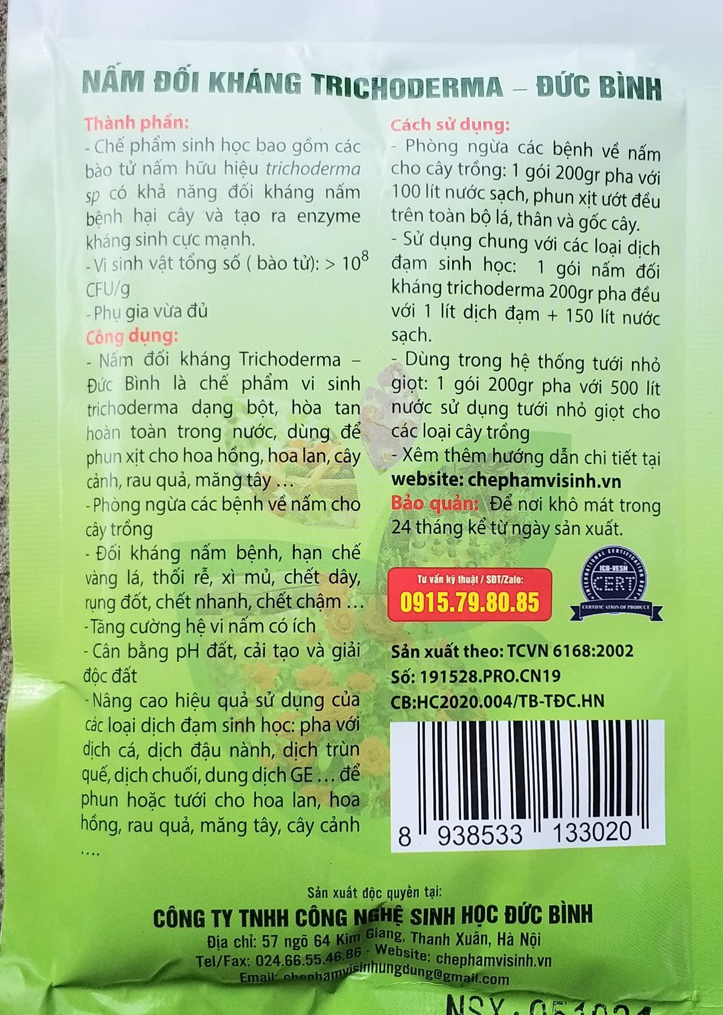 Chế Phẩm Men Vi Sinh Nấm Đối Kháng Trichoderma Đức Bình - Dùng Tưới Hoặc Phun Xịt Cho Hoa Hồng, Hoa Lan, Cây Cảnh