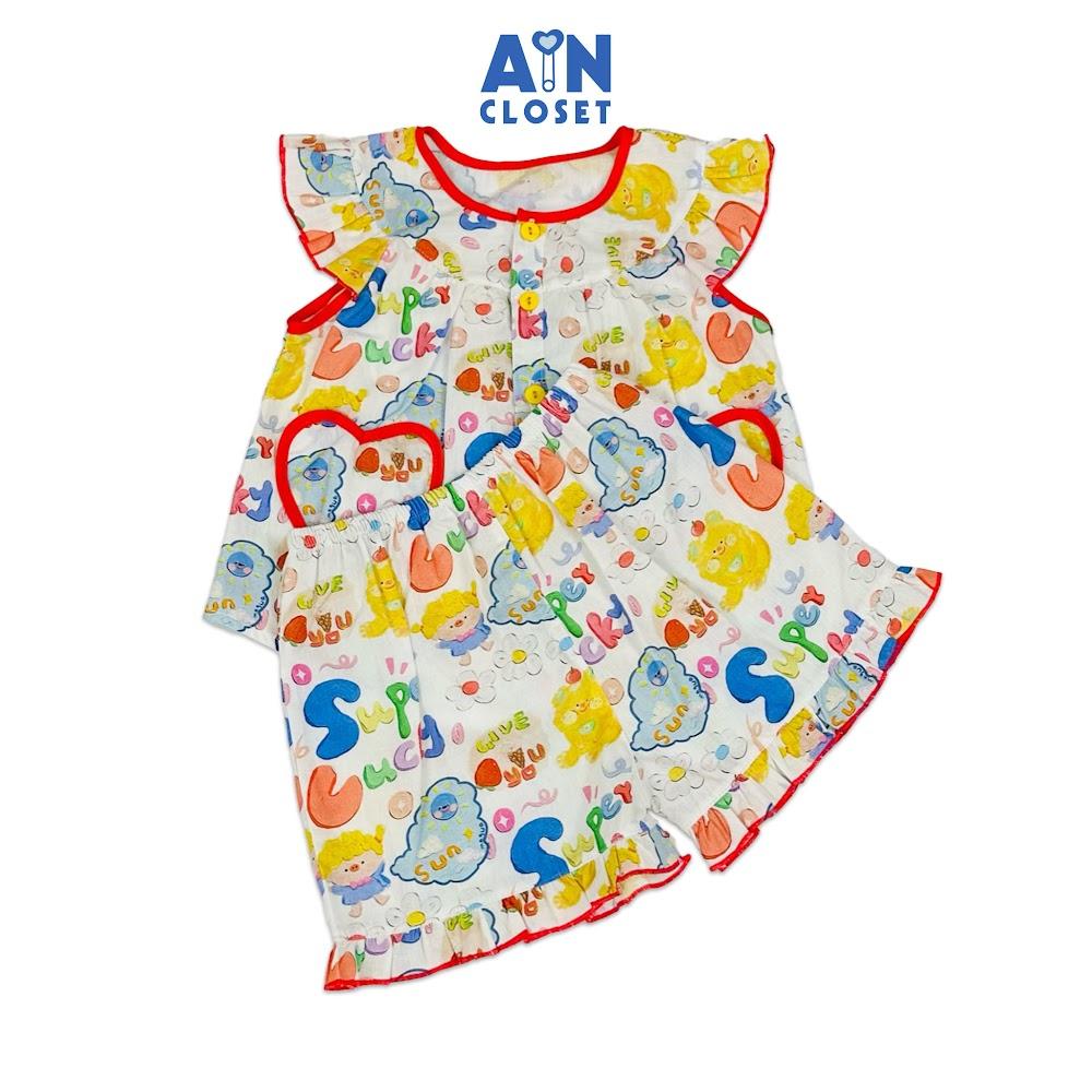 Bộ quần áo Ngắn bé gái hoạ tiết Super Lucky Cotton - AICDBGX3ZHIX - AIN Closet