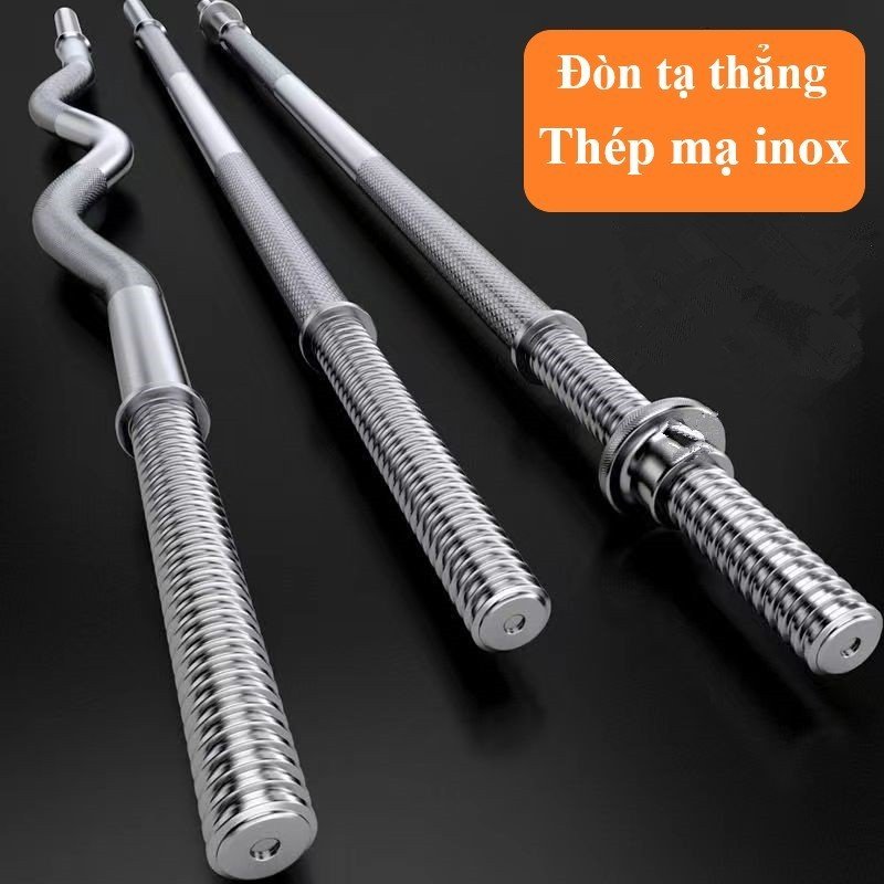 Thanh đòn tạ thẳng, chất liệu thép mạ inox 1.2m hoặc 1.5m + 2 chốt khóa (phi 25)