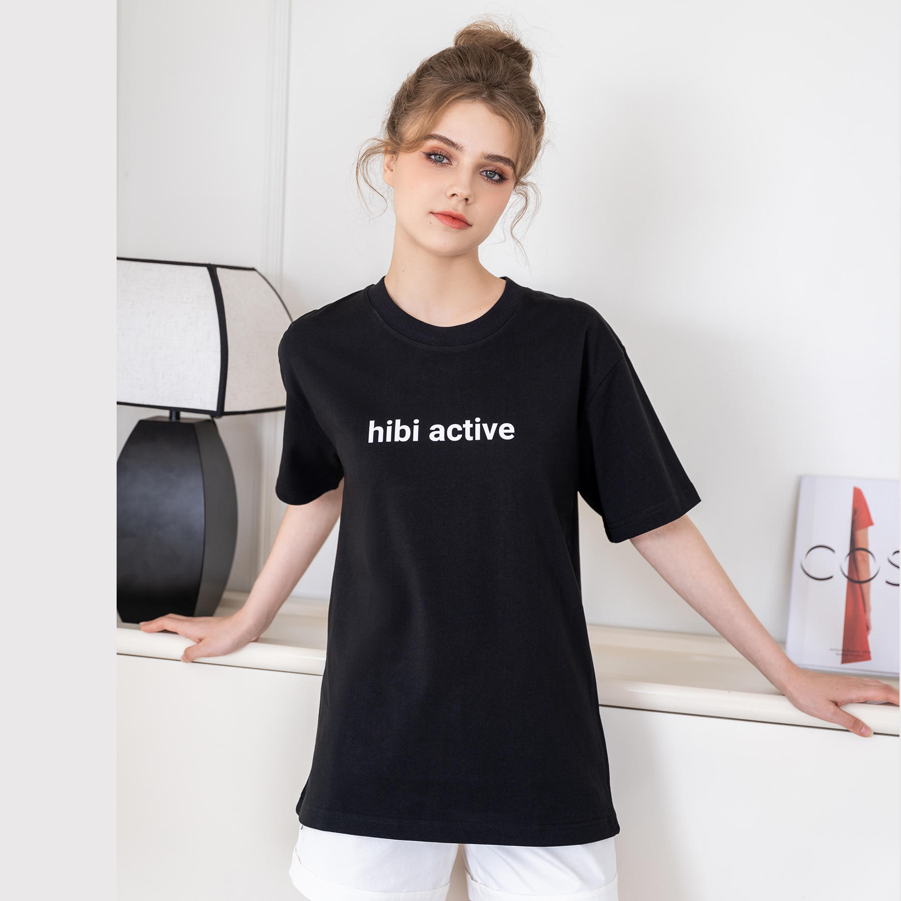 Áo thun tay lỡ Hibi Sports unisex nam nữ kiểu phông, chữ Hibi Active ST001, vải cotton Premium, form oversize