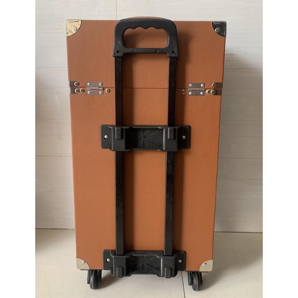 Cốp vali kéo bọc góc bạc &amp; cửa nhiều ngăn đựng mỹ phẩm, dụng cụ trang điểm, make up, phun xăm, nối mi size 36x22x64 (cm)
