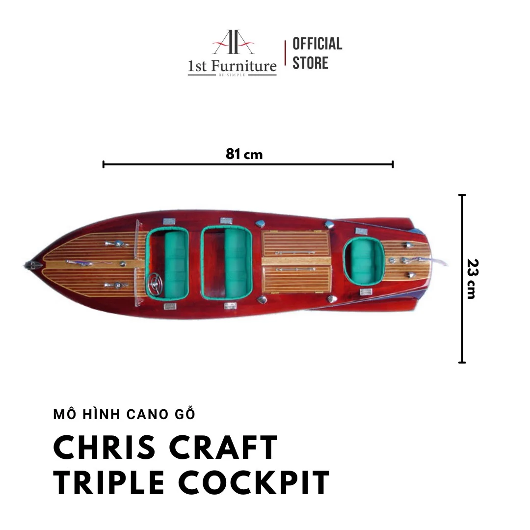 Mô hình cano CHRIS CRAFT TRIPLE COCKPIT cao cấp, mô hình thuyền gỗ tự nhiên sang trọng lắp ráp sẵn 1st FURNITURE