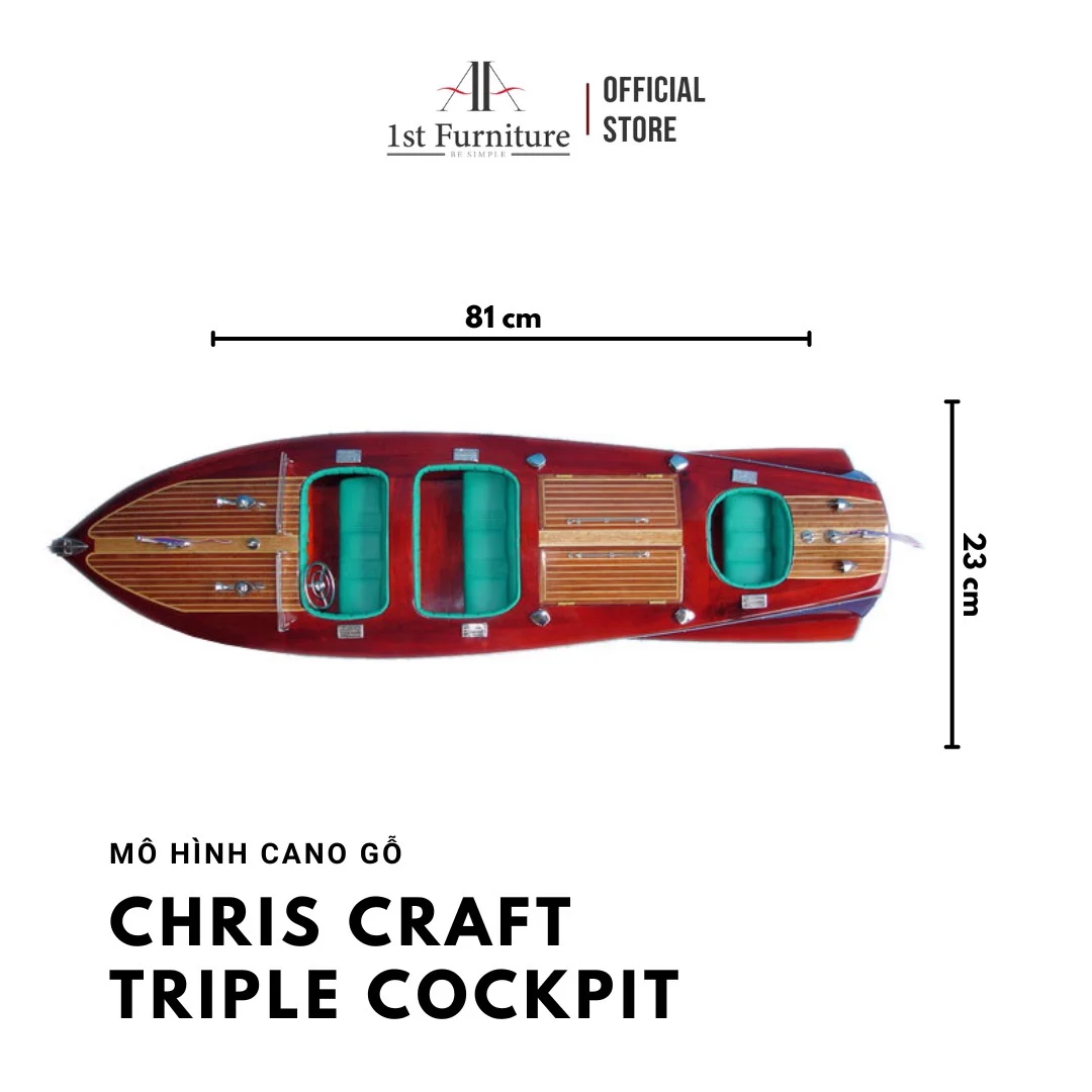 Mô hình cano CHRIS CRAFT TRIPLE COCKPIT cao cấp, mô hình thuyền gỗ tự nhiên sang trọng lắp ráp sẵn 1st FURNITURE