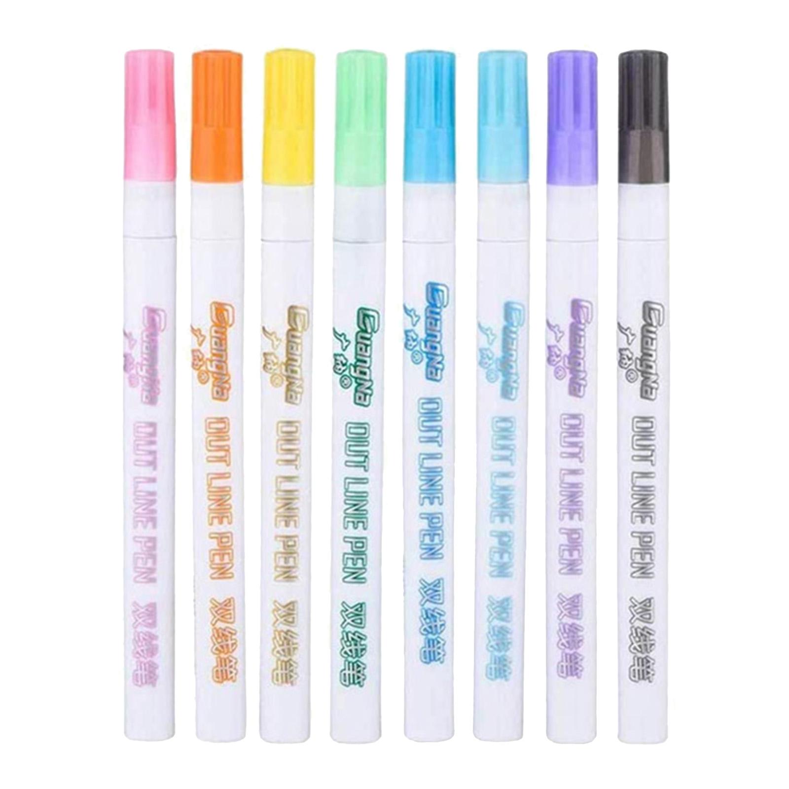 Double Line Markers Glitter Outline Pen, 8 Colors / 12 Colors Pens for Greeting Birthday Cards, Paintings, DIY Handbook, Illustration Sketching
