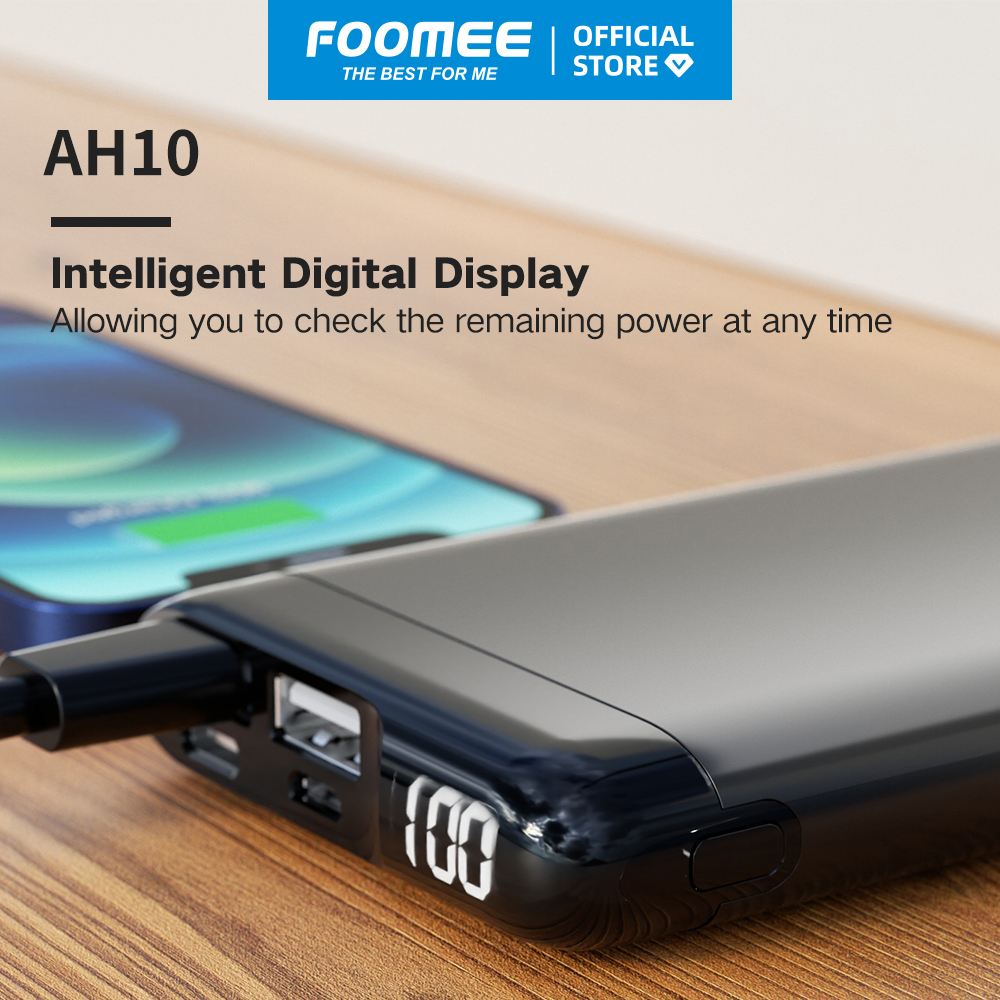 Pin Sạc Dự Phòng 10000mAh FOOMEE AH10s - Sạc Nhanh 18W Cho Nhiều Thiết Bị - Xanh Dương/Xám - Hàng Chính Hãng - Màu Xám