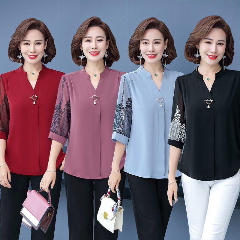 Áo trung niên nữ đẹp, áo trung niên nữ cổ trụ tay hoạ tiết, tôn dáng, lịch sự