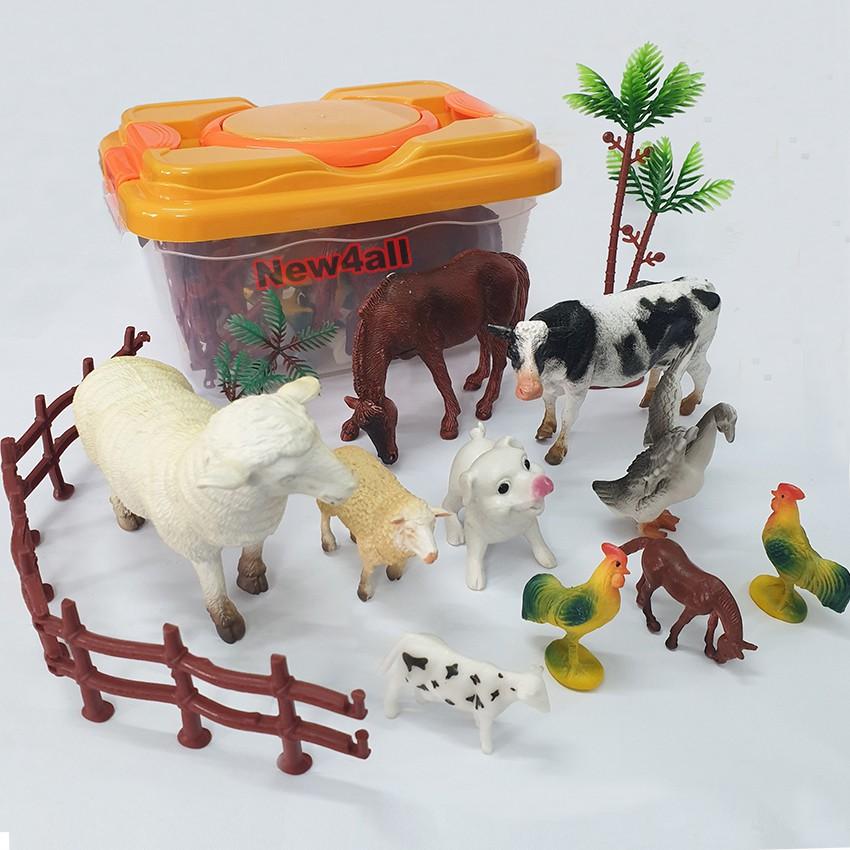 Bộ đồ chơi mô hình động vật nuôi New4all Farm Land 18 chi tiết size to 5-16 cm